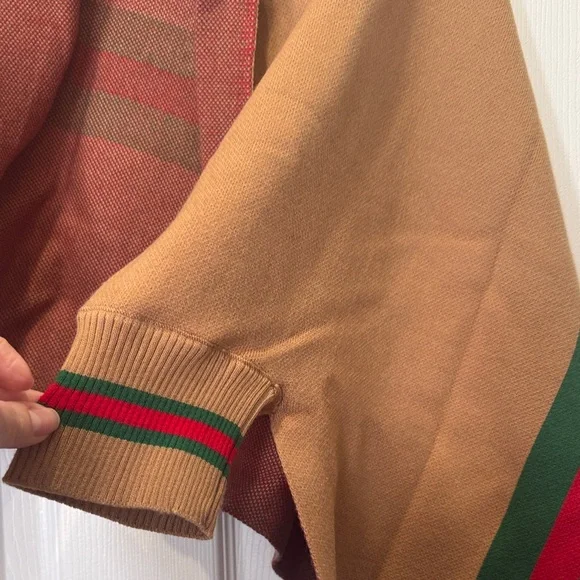 Tan and Red Striped Shawl with Fringe - Picture 5 of 6